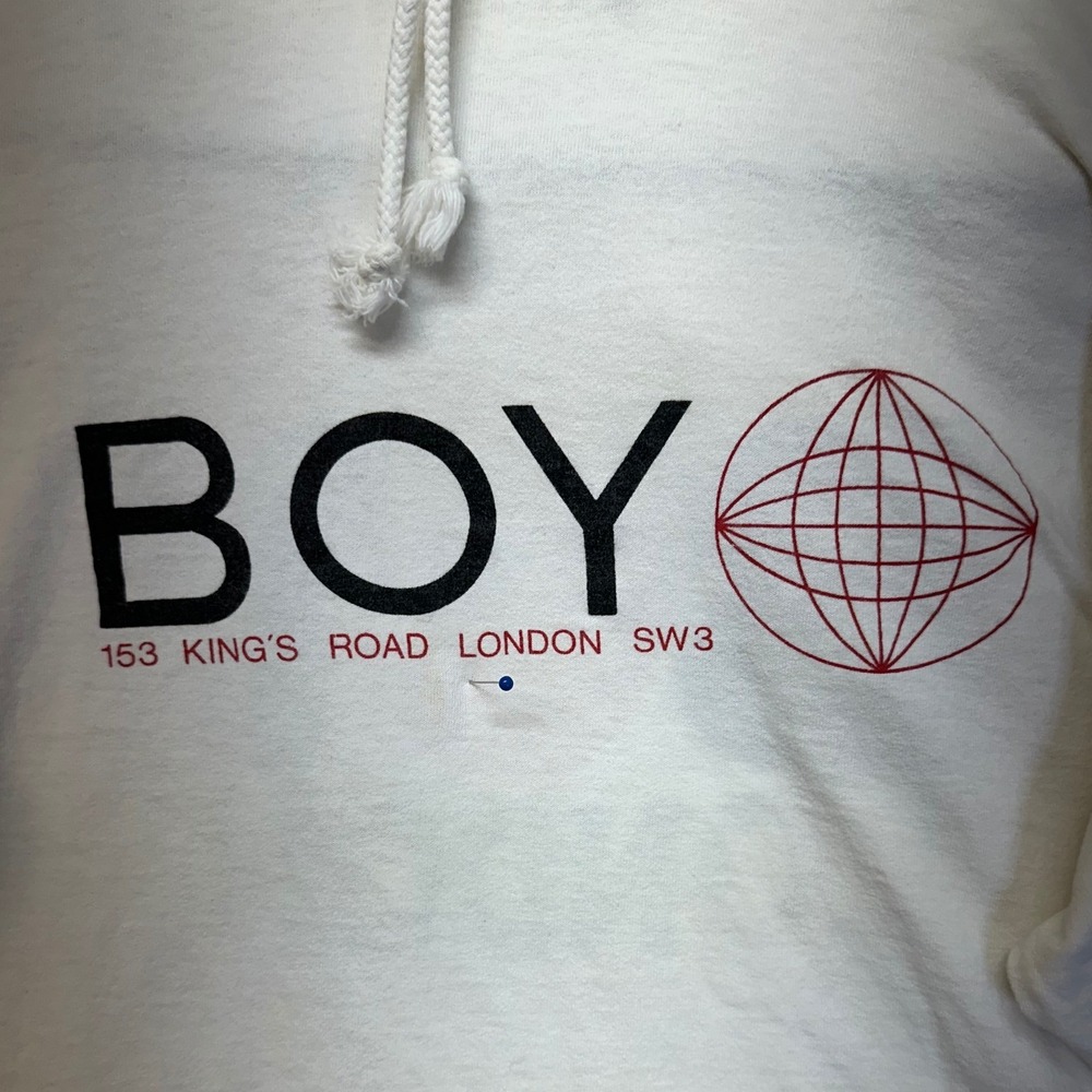 Boy London Hooded T-Shirt Mens White Fair Vintage Graphic Long Sleeve Streetwear - Picture 4 of 8